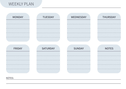 Weekly plan card template for notes in a minimalist style.