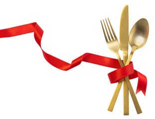 Cutlery tied with ribbon