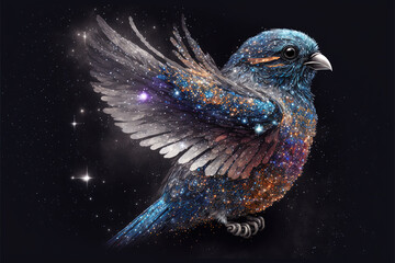 Bird in space with particle dust. Generative AI - 551781612