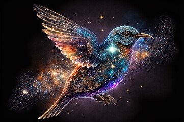 Bird in space with particle dust. Generative AI - 551781619