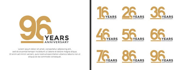 set of anniversary logo style flat gold and black color for celebration