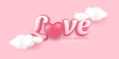 Valentines day concept with heart icon between love letters on pink background