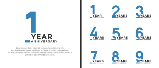 set of anniversary logo style flat black and blue color for celebration