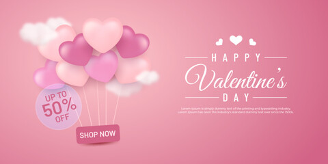 Valentines day sale promo background with 3d love background
