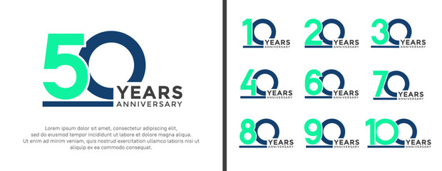 set of anniversary logo style flat green and blue color for celebration