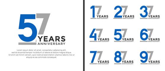 set of anniversary logo style flat blue and grey color for celebration