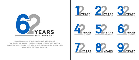 set of anniversary logo style flat blue and grey color for celebration