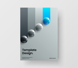 Geometric realistic spheres poster illustration. Fresh company cover A4 vector design concept.