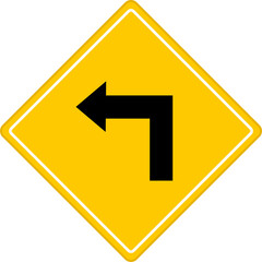 Sharp turn yellow road sign or traffic sign. Street symbol illustration.