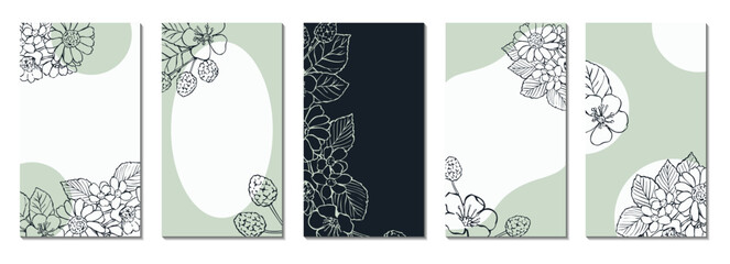 Set of line art flower abstract background and Element of line art flower, Digital download, Iphone wallpaper, Digital phone wallpaper, Android wallpaper, Original art.