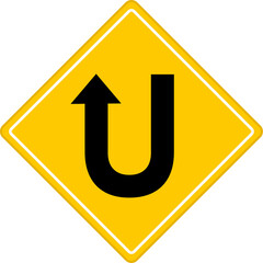 U turn yellow road sign or traffic sign. Street symbol illustration.