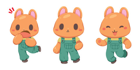 Vector illustration of cute bear cartoon set on whaite background, Teddy bear character cartoon.