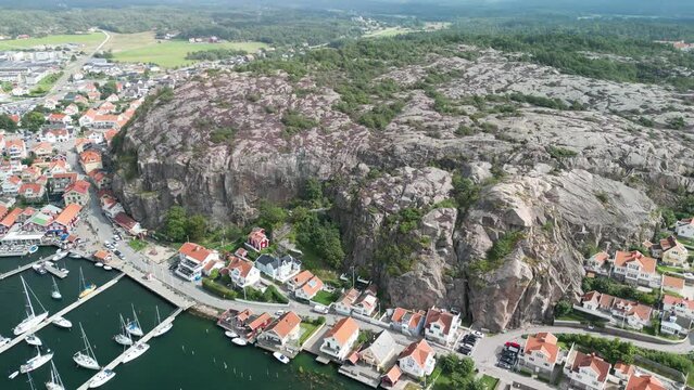 Fjallbacka, Sweden Harbor Cliff Drone Flyout