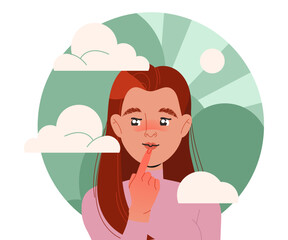 Happy Woman Character with Her Head in Clouds Having Fancy Imagination Vector Illustration