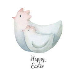 happy easter han with chicken decor illustration watercolor - 551785648