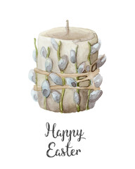 happy easter candle willow decorated spring watercolor illustration - 551785822