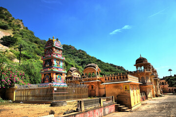 View of the main monuments and tourist spots in Jaipur (India), in the state of Rajasthan. Galta...