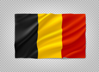 Obraz premium Red, Yellow and red flag of Belgium 3d vector object isolated on transparent