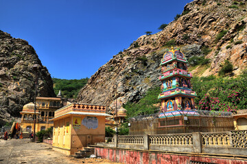 View of the main monuments and tourist spots in Jaipur (India), in the state of Rajasthan. Galta...