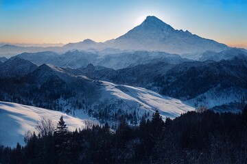 Obraz na płótnie Canvas The mountains beautiful in winter