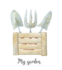 gardening tools handpainted watercolor illustration - 551786093