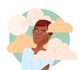 Happy Man Character with His Head in Clouds Having Fancy Imagination Vector Illustration