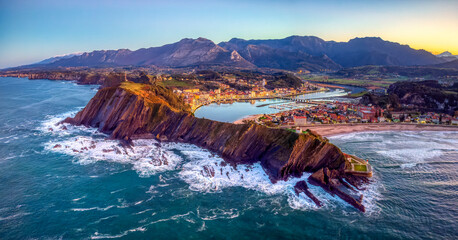 Sunset view of the city of Ribadesella.Asturias, Spain.