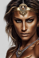 Beautiful dark coloured woman with jewelery, generative AI