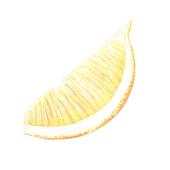 Slice of lemon. A piece of citrus. Watercolor illustration. Isolated on a white background.For your design stickers, nature prints, product packaging with citrus acid or scent, kitchen utensils