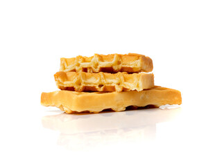 Broken Belgian Waffle Isolated, Square Waffled Cookie, Soft Golden Belgian Waffles, Wafer Biscuit Breakfast