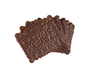 Biscuit Coated in Dark Chocolate Isolated, Square Cookies, Rectangular Shortbread, Crunchy Digestive Cookie