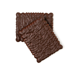 Biscuit Coated in Dark Chocolate Isolated, Square Cookies, Rectangular Shortbread, Crunchy Digestive Cookie