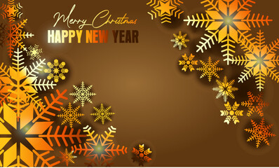Merry Christmas greeting vector illustration with golden glitters, Happy New Year Elegant Christmas congratulation with 3D realistic gold metal text. 