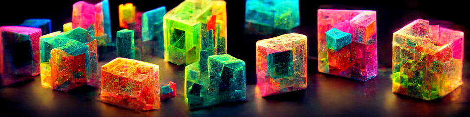 Fototapeta na wymiar Multicolored cubes created with Generative Ai technology