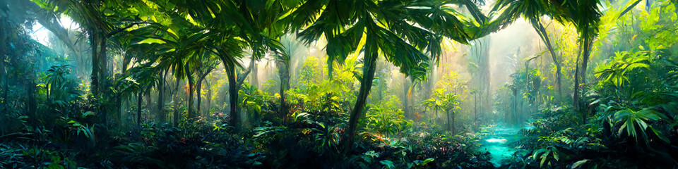 Fototapeta na wymiar Tropical jungles created with Generative Ai technology