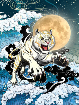 White tiger on the moon Oversize shirt illustration