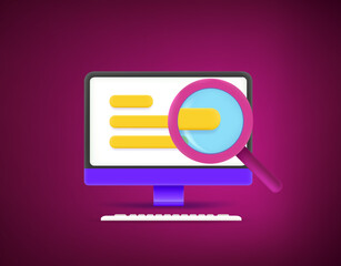 Business analytics comcept with magnifier. 3d vector illustration