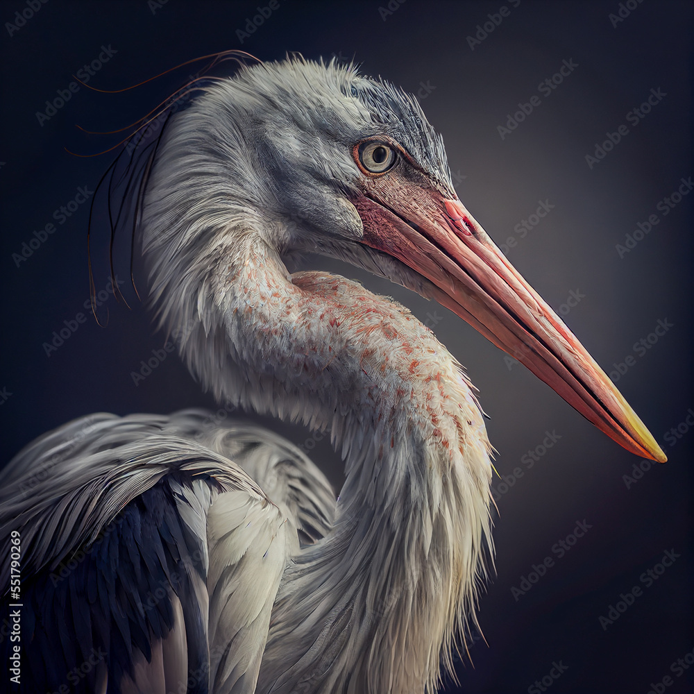 Wall mural portrait of a stork, generative ai illustration	