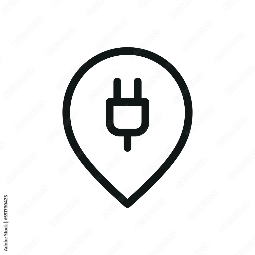 Poster electric car charging station map pin, map pointer with electric plug vector icon with editable stro