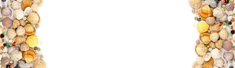 Sea Shell Frame, Multicolored Seashells Border, Clam Mollusc Shells Pattern, Natural Sea Shell Frame