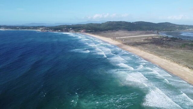 lanzada beach in galicia in spain, filmed with drone and nice weather