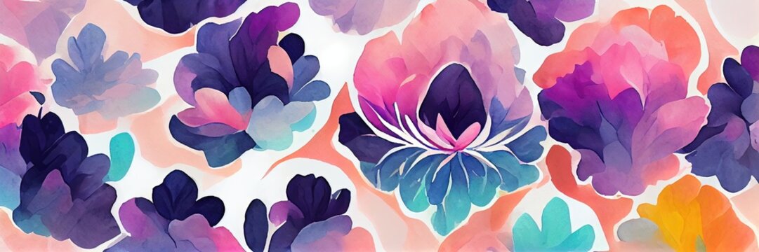 Watercolor floral pattern. Generative AI © Gasipat