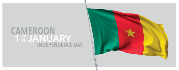 Cameroon happy independence day greeting card, banner with template text vector illustration