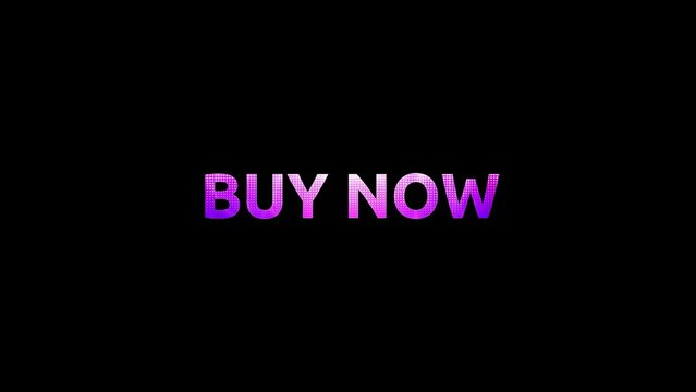 Buy Now animated text with glitter color effect. 4k 60fps footage inviting customers to buy products