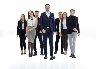 Fototapeta premium young business people walking behind their leader