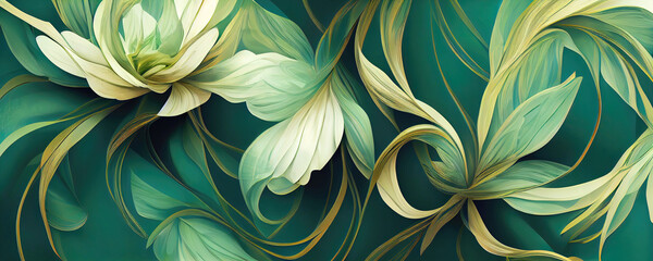 Beautiful abstract green floral wallpaper design (Generative AI) - obrazy, fototapety, plakaty