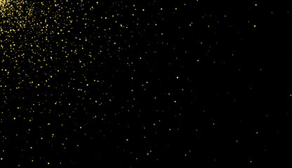 radial pattern festive gold glitter confetti on black background, vector illustration