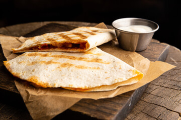 Quesadilla with vegetables and sauce