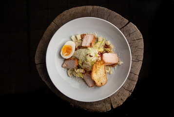 Caesar salad with smoked chicken