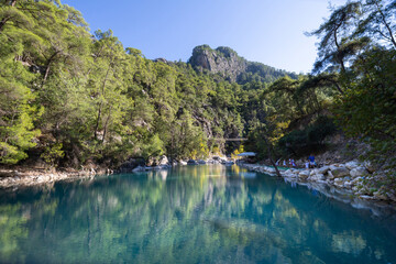 Turquoise mountain river in the Goynuk canyon, Turkey - 551795679